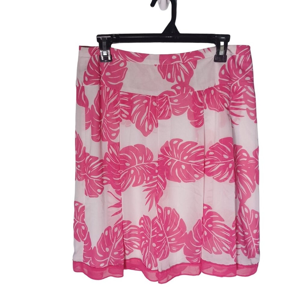 Worthington Skirt Womens 12 Sheer Pink Coastal Grandma Tropical Flowy Feminine